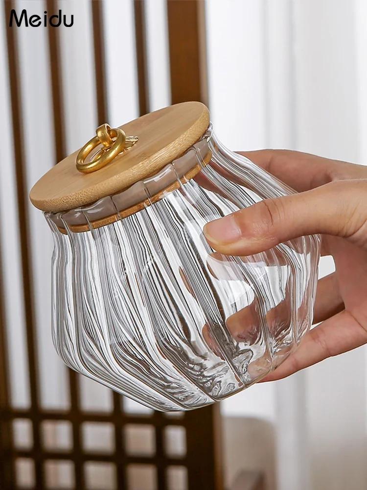 Tea Jar Flower Tea Jar Glass Sealed Jar Coffee Bean Jar Household Tea Bin Kitchen Storage Jar Through Storage Bottle