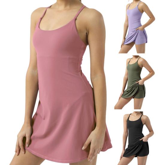 Women's Sleeveless Tennis Dress with Shorts And Pockets Spaghetti Strap Racerback Mini Dress Workout Athletic Dresses for Golf Running