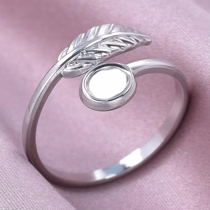 DIY Cabochons Jewelry Ring 1Pcs Adjustable Open Stainless Steel Heart Sun Leaf Motif for Anniversary Gift for Her