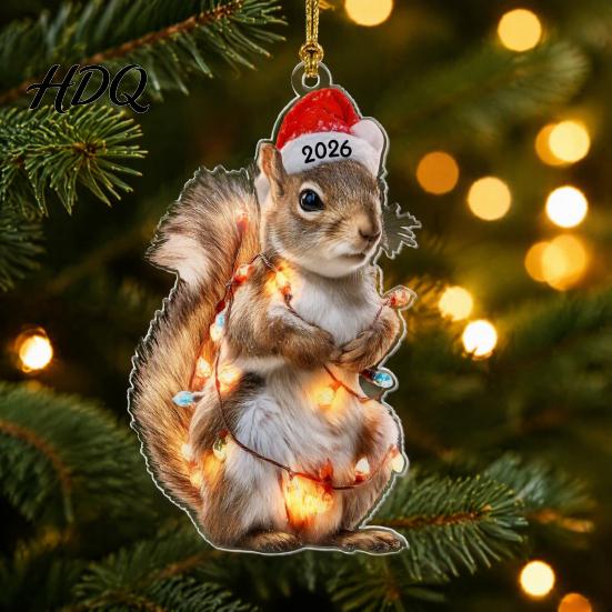 Animal Themed Holiday Decorations Christmas Hanging Ornaments with Lanyard Cute Double Sided Pendant 2026 Creative Shaped Gifts Santa Hat