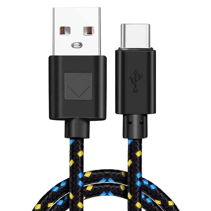 1M/2M/3M Nylon Woven Type-C Data Cable 3A Fast Charging USB-A Cord Charger For Samsung Xiaomi Huawei Phone Charger Wire