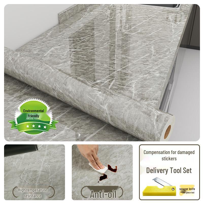 Enhanced Marble-Style Self-Adhesive Kitchen Sticker: Oil-Proof, Waterproof, High-Temperature Resistant Counter and Wall Covering.