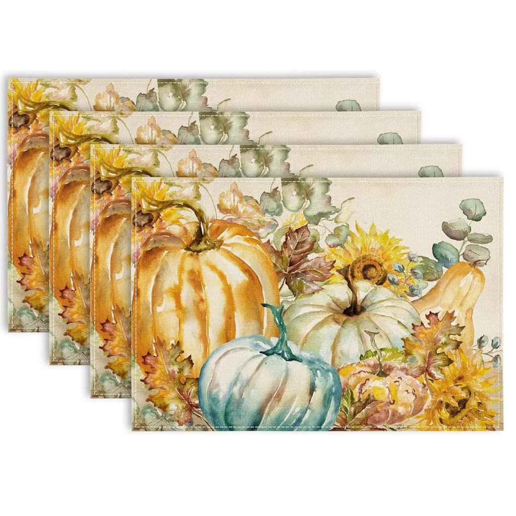 Thanksgiving Design Placemats Linen Rectangular Table Mats Heat Resistant for Dining Kitchen Autumn Festival Atmosphere Placemat