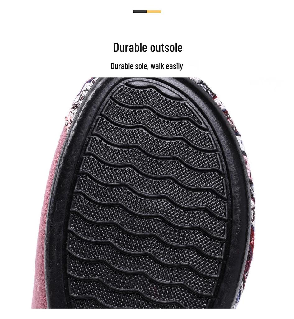 Damen Bestickte Samt Slipper Baumwolle Winterschuhe, Ethnischer Stil, Übergröße, Pelzig