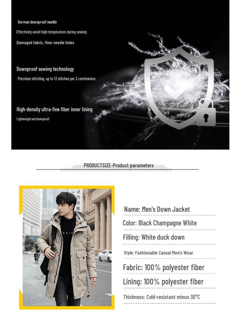 Herren Mittellange Weiße Entendaunenjacke - 2023 Winter Koreanischer Stil Trendige Dicke Jugend Oberbekleidung