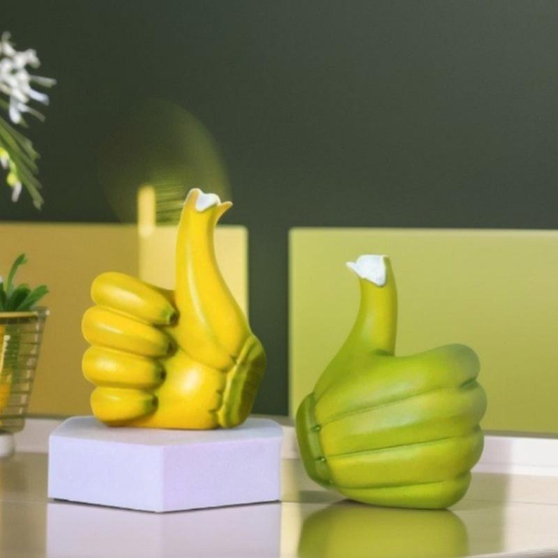 Unique Resins Banana Thumb Up Hand Gesture Figurine Ornament for Home Living Room or Office Tabletop Novelty Decors
