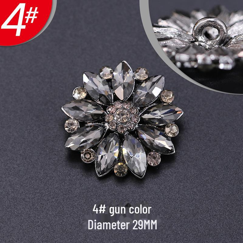 Damskie ekskluzywne czarne modne metalowe guziki z futra norek z wzorem płatków ze strasów