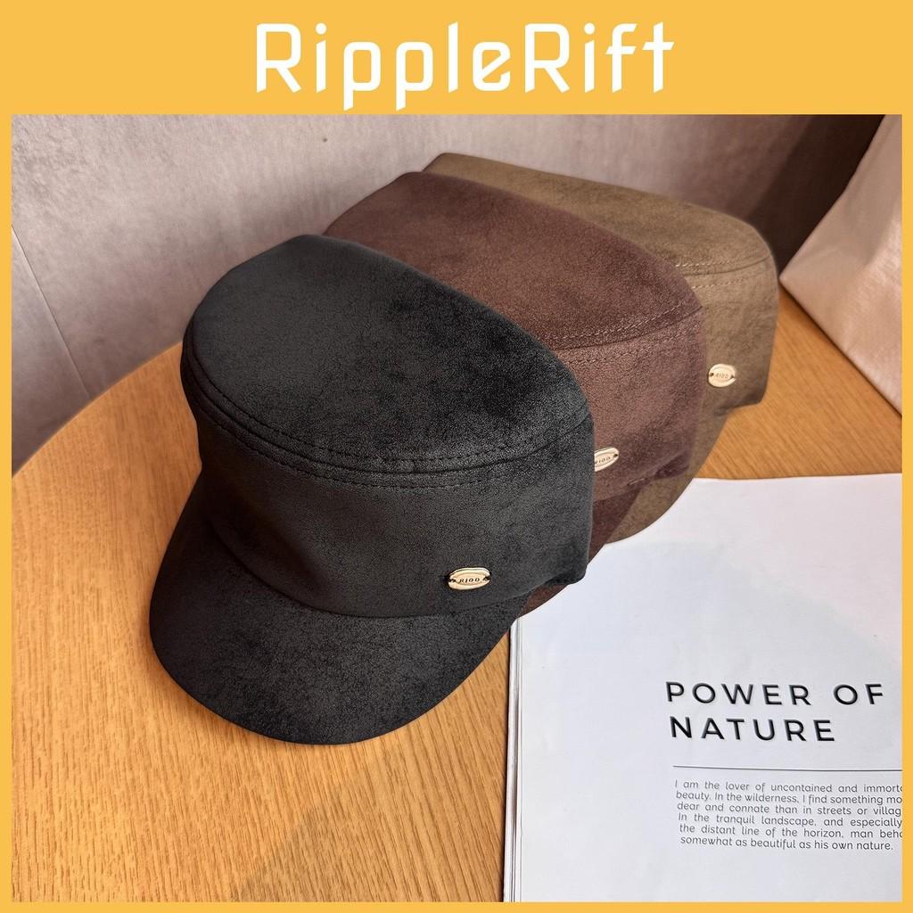 Simple Solid Color Gold Logo Decor Women Casual Suede Beret Hat For Fall