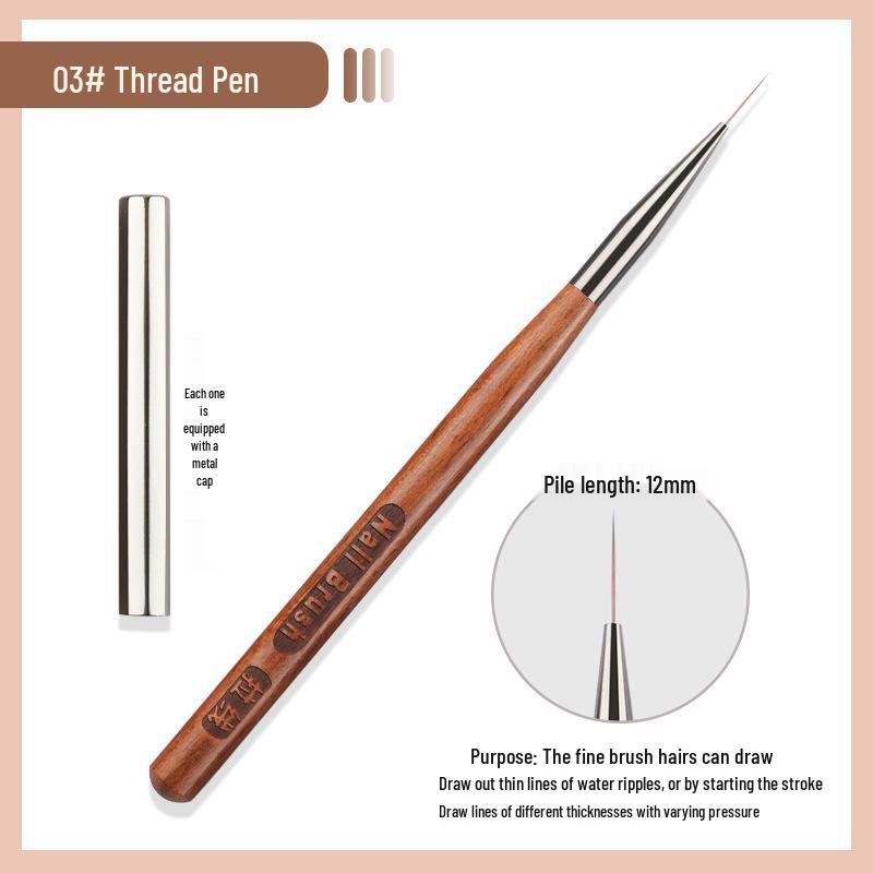 Sandalwood Nail Art Brush Set - Imitation Squirrel Hair with Pen Holder for Liner and Gel Painting