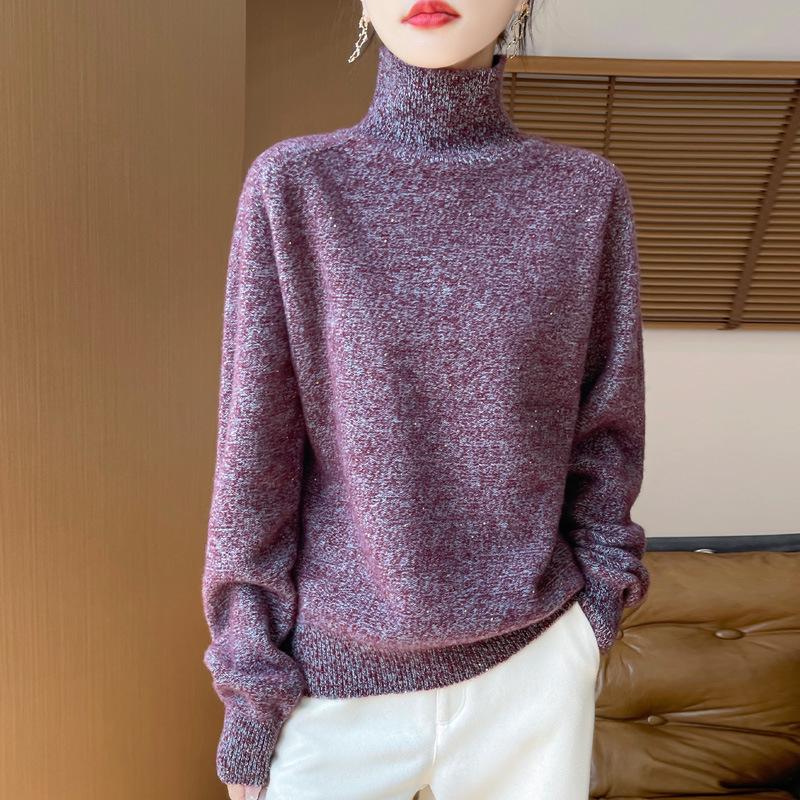 Elegant Retro Floral High-Neck Wool Sweater: Versatile Women's Autumn/Winter Knitwear