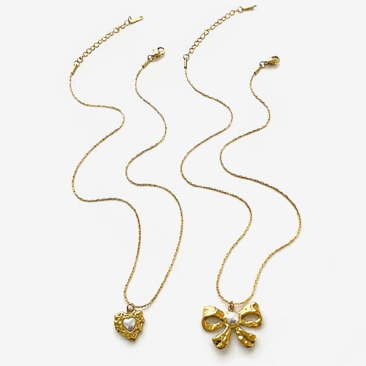 Love Heart/Bowknot Adjustable Necklace Stainless Steel Layering Jewelry for Women Elegant Everyday Gift