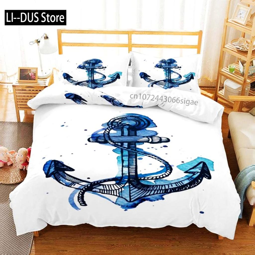 Anchor Bedding Set Fashion Duvet Cover Nautical Anchor Boat Pirate Quilt Cover For Women Men Kids Teens Boys Bedroom Decoration