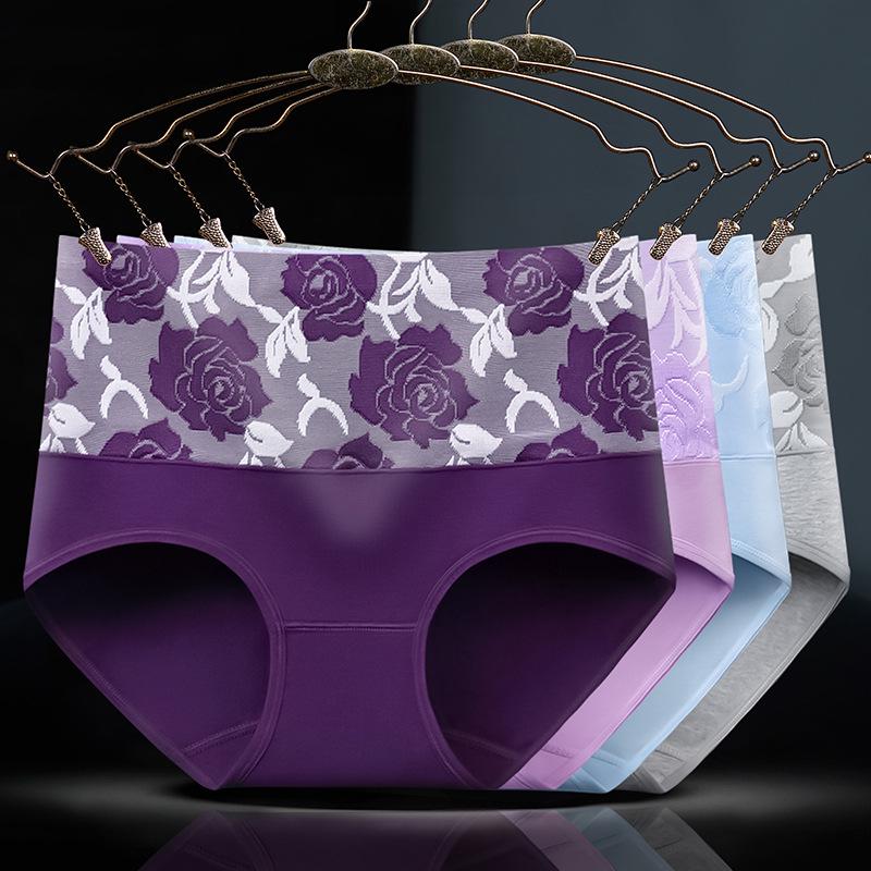 Plus Size Women's High Waist Cotton Underwear with Abdomen Control and Hip Lift - Antibacterial Crotch.