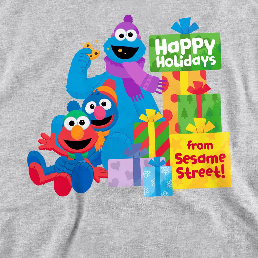 Sesame Street Unisex Adult Happy Holidays Heather Christmas Sweatshirt