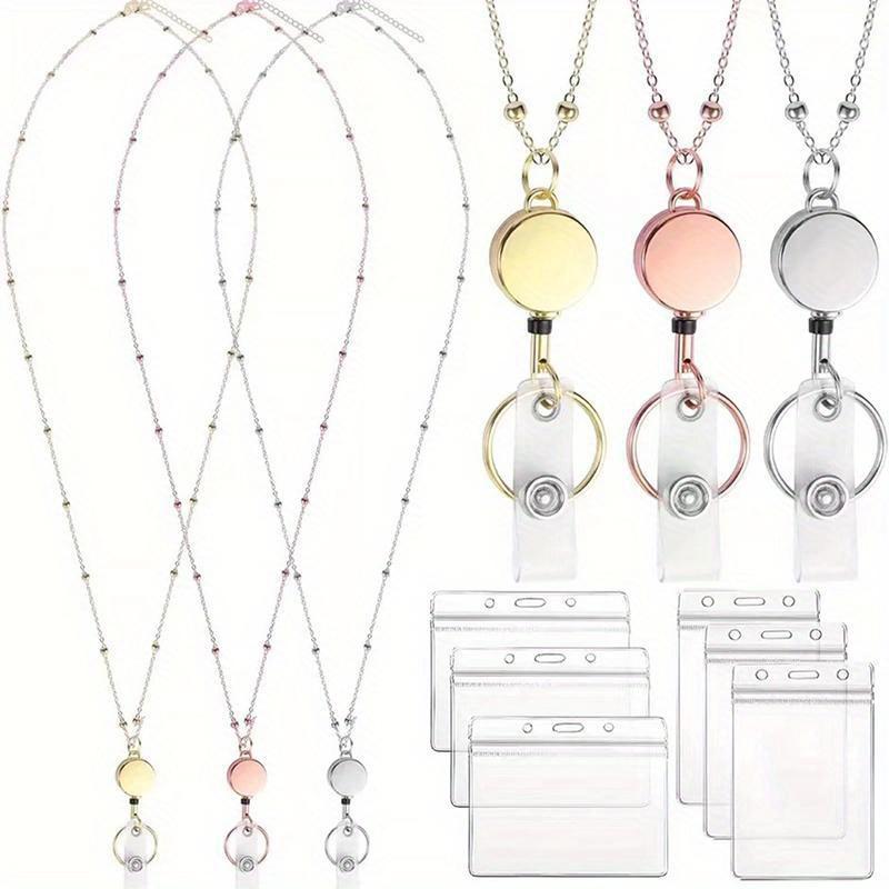 Retractable Badge Reel Lanyard ID Card Holders Chain Necklaces Keychain Clip for Women Men Employee Wholesale