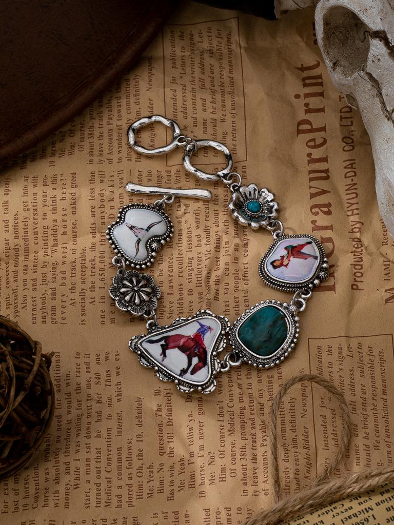 2026 Western Till Boho Bracelets for Women Cowgirl Horse Product Bohemian Flower Pattern Multi-layered Iron Chain Bracelets