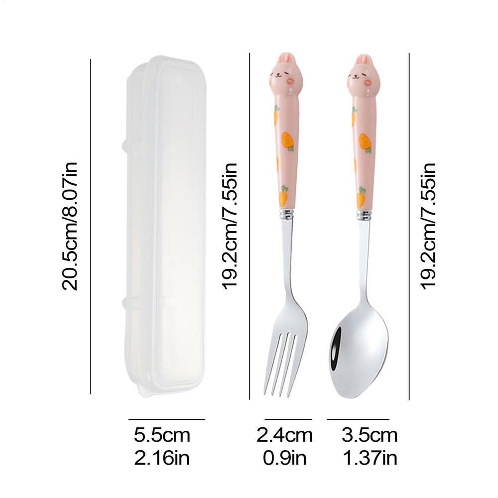 Cute Cutlery Set Cartoon Bunny Stainless Steel Cutlery Kit Mirror Polished Flatware Sets Spoon and Fork Set in Storage Box