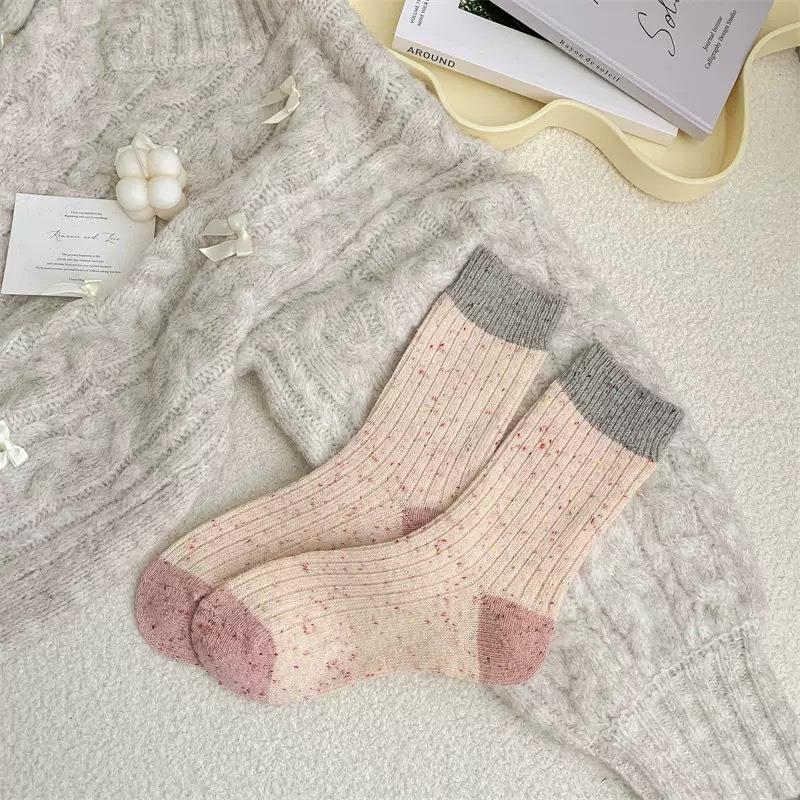 Female Autumn and Winter Thickened Warm Lovely Pink Moon Floor Sleep Tube Cotton Socks
