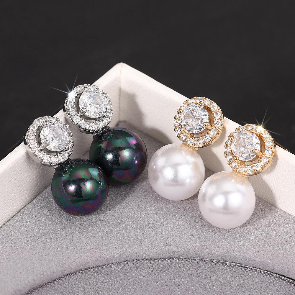 Halo Zircon Pearl Earrings Women's Jewelry
