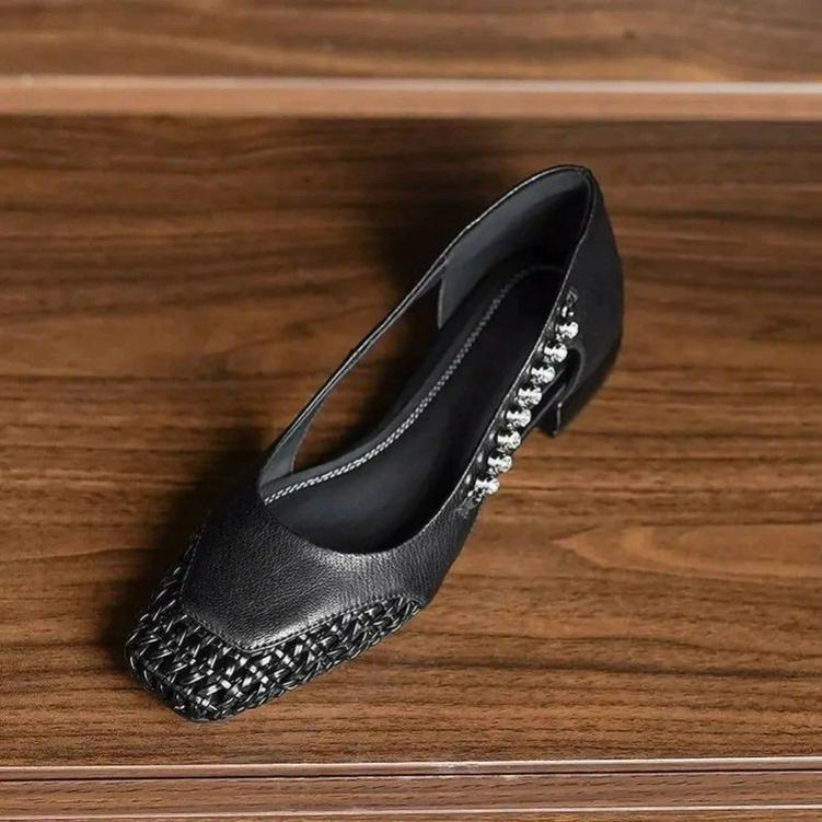 Французские Дышащие Плетеные Однотонные Туфли Женские Летние С Мелким Вырезом С镂шками Стразами Средней Толщины Каблук Женская Обувь EU39/CN40