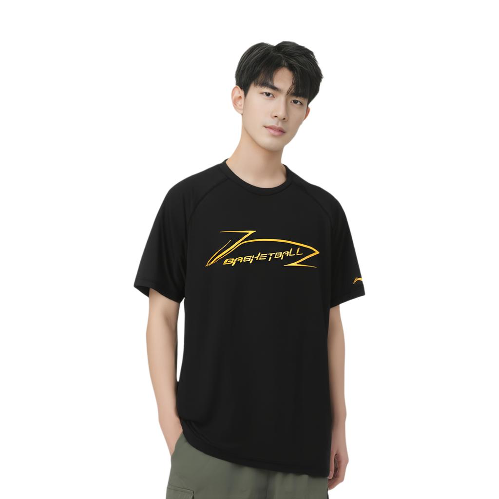 Li-Ning Professional Basketball Series Letter Casual Comfortable Round Neck Short Sleeve T-Shirt Men Tops Black ATSU559-1