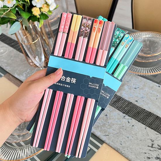 5 Pairs Reusable Plastic Chopsticks BPA-Free Dishwasher-Safe Non-Slip Fiberglass Chopsticks Chinese Japanese Chopstick Gift Set