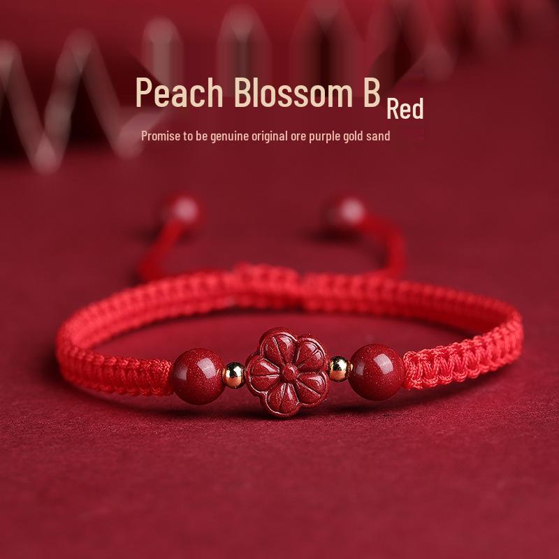 Authentic Cinnabar Four-Leaf Clover Bracelet with Purple Gold Sand and Red Rope for Women and Children