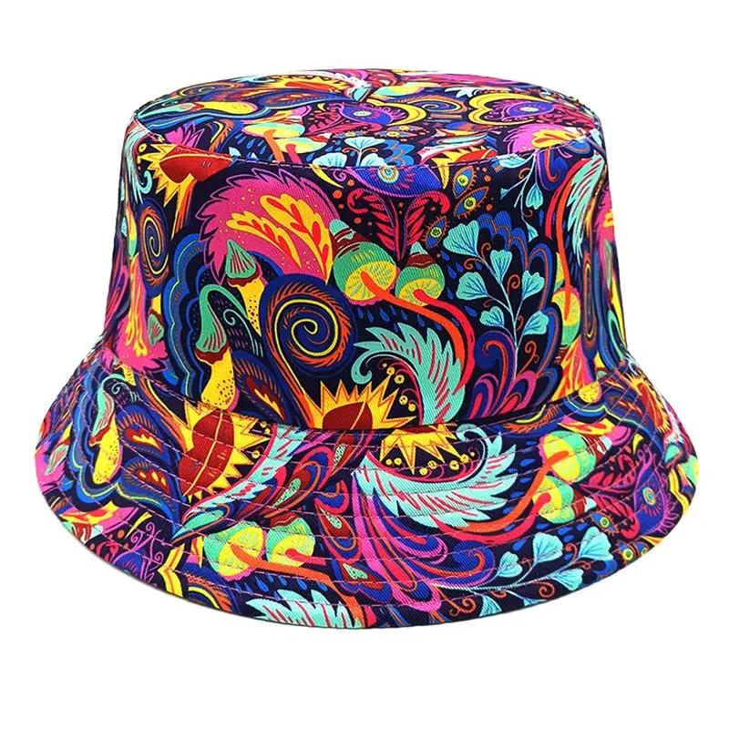 Spring and Summer Polyester Print Bucket Hat Fisherman Hat Outdoor Travel Sun Cap for Men and Women 199