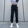 Damen Mittelhohe Cargohosen Lockere Jogginghosen Einfarbige Mehrere Taschen Y2K Streetwear Mittlere Elastizität Lässige Lange Hosen