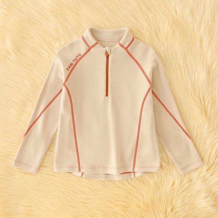 

Kids Autumn & Winter Half-Zip Velvet-Lined Long-Sleeve T-Shirt 130cm