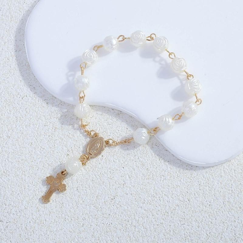Unique Baby Baptism Bracelet Religious Style Prayer Bracelet Rosary Bracelet Adjustable Rose Baby Baptism Bracelets