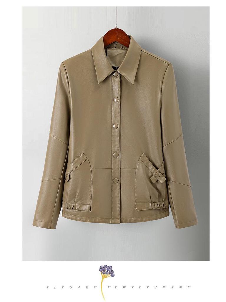 New Spring PU Leather Jacket - Short Style Plus Size Cardigan for Women, Perfect for Middle-Aged Ladies' Fashion In Spring and Autumn