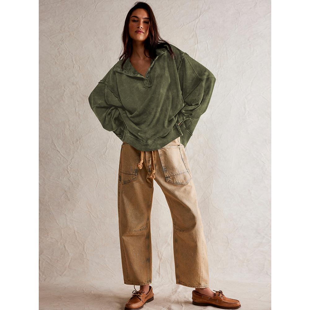 Sweatshirt for Women Trendy Button Henley Neck Pullover Long Sleeve Tops Casual Fall Clothes