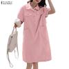 ZANZEA Women Casual Turn Down Collar Summer Short Sleeve Dress