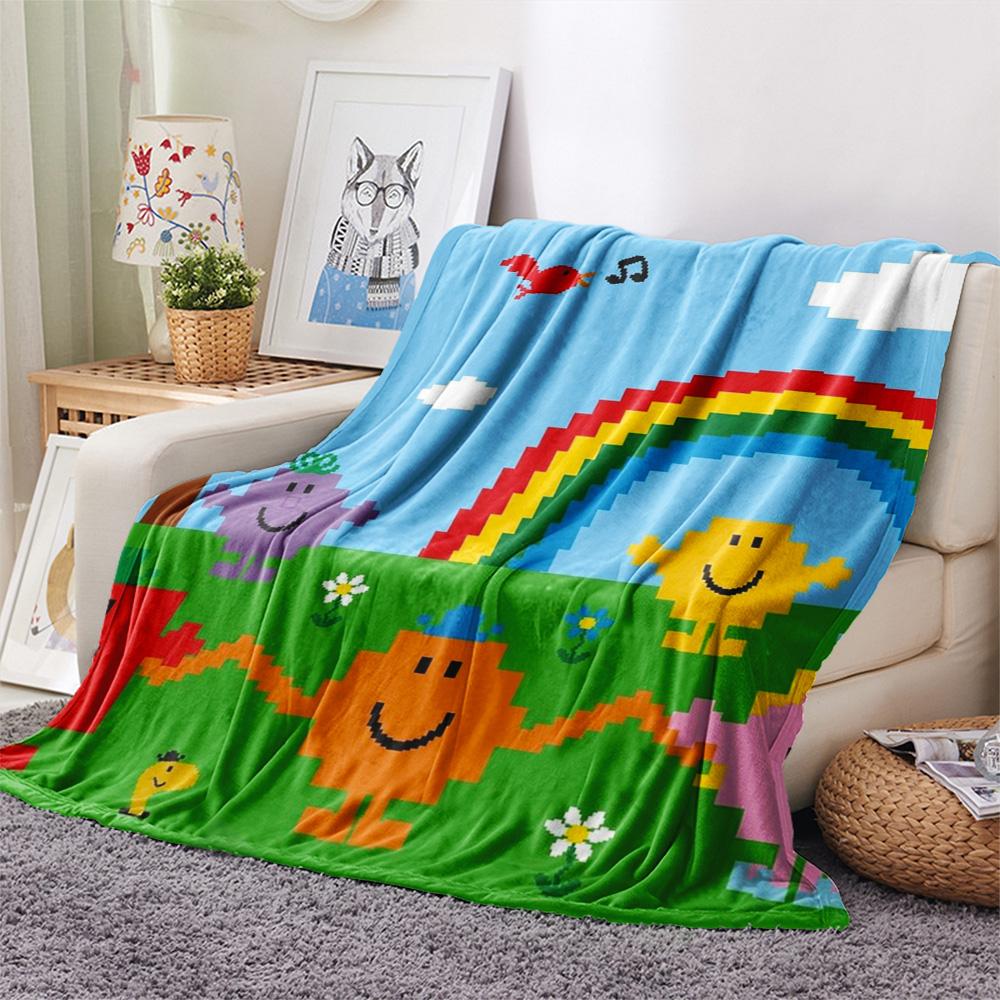 1PC Mr. Men Little Miss Patterned Flannel Blanket Suitable For All Seasons for Home Decor Warmth and Comfort Gifts Holiday Present