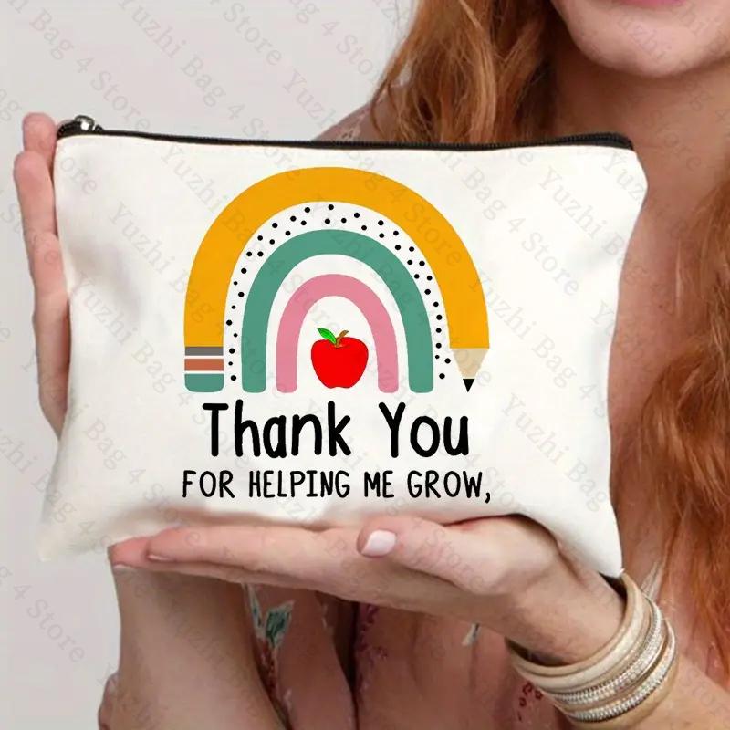 Thank You Helping Me Grow Teacher's Makeup Bag Letter Print Cosmetic Bag Pouch Purse Zipper Pouches Graduation Gift for Teacher