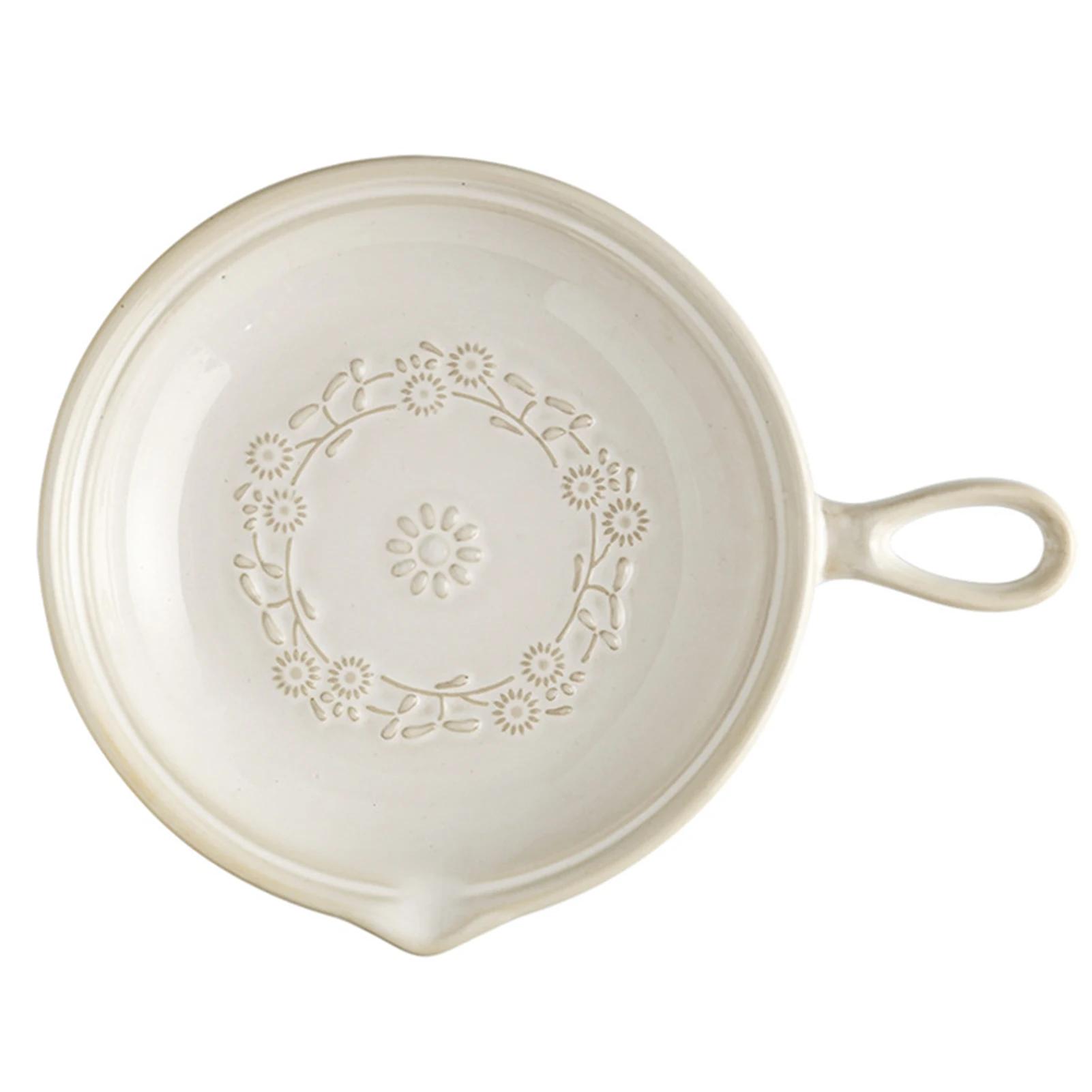 

Керамическая тарелка в японском стиле ретро, круглая, с одной ручкой, тарелка с глазурью, меняющей цвет в печи, посуда, креативная тарелка для салата, стейка, салата, суши