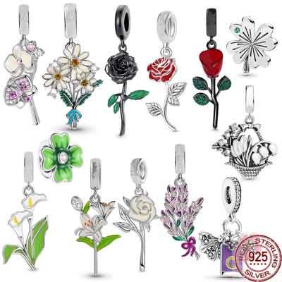 925 argint sterling trandafir crin orhidee și flori de lavandă mărgele de mărgele pentru femei se potrivesc cu brățara originală Fasion bijuterii DIY