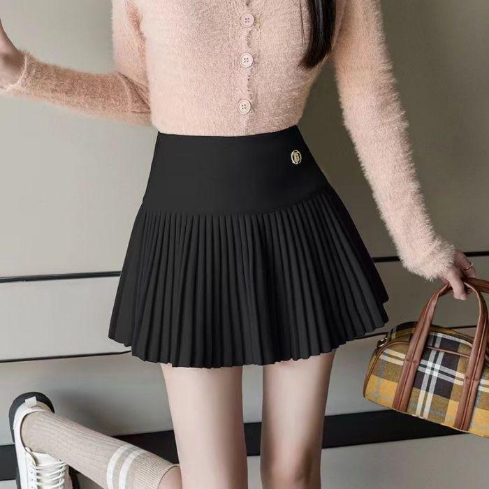Women's High-Waist Pleated Wool Skirt - Spicy American Style for Autumn/Winter