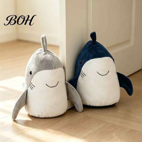 Decorative Nursery Stopper Plush Shark Door Stopper, Non-slip Weighted Interior Doorstop Stop, Anti-collision Home Office Floor Fabric Bedroom Wedge