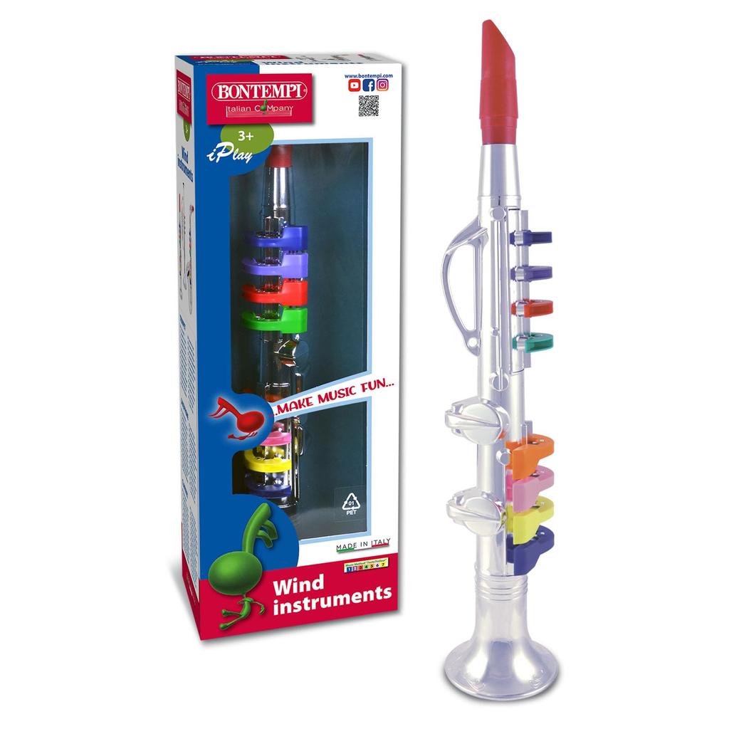 Musical Instrument Toy Clarinet Blowing Flute Educational Toy Gift for 3 Years Old Silver Clarinet 8keys Children's [BONTEMPI 42cm] (324431)