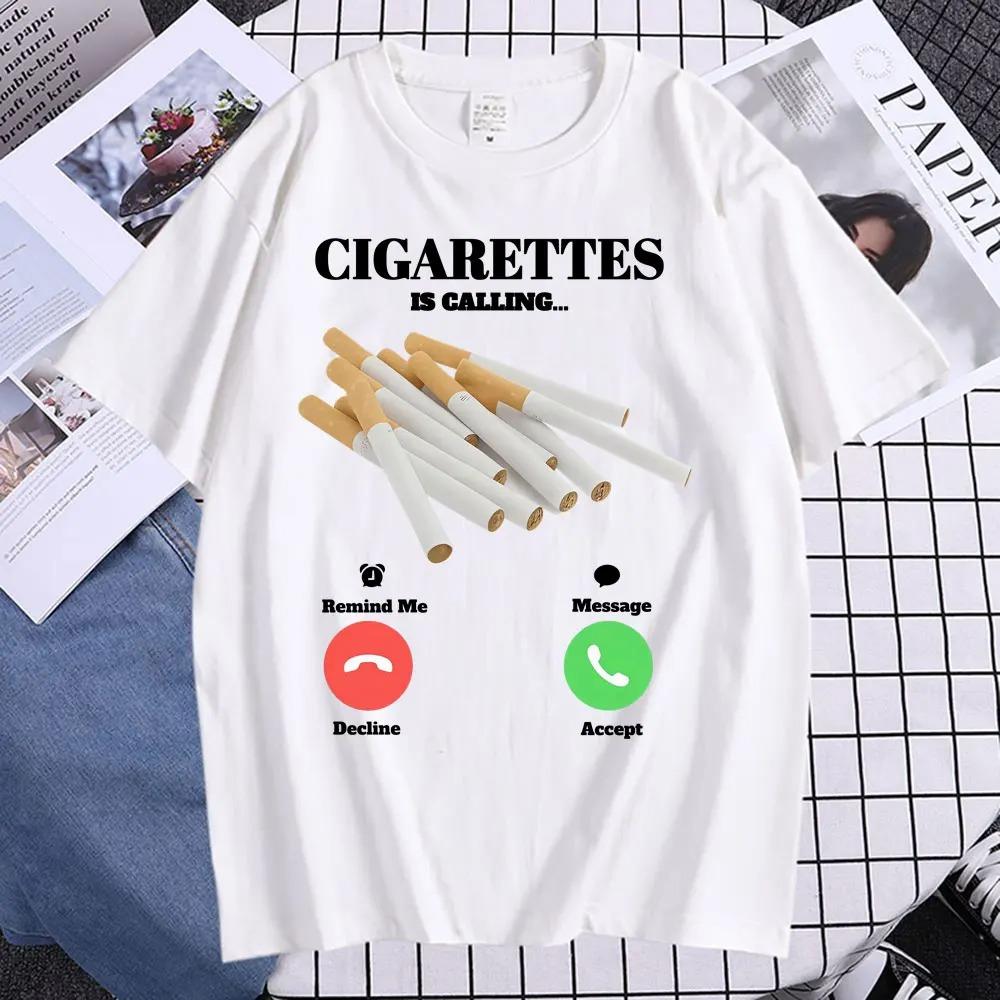 

The Cigarette Is Calling Funny Smoker Meme TShirt Unisex Retro Humorous Loose Short Sleeve Pure Cotton Casual Tops 4XL
