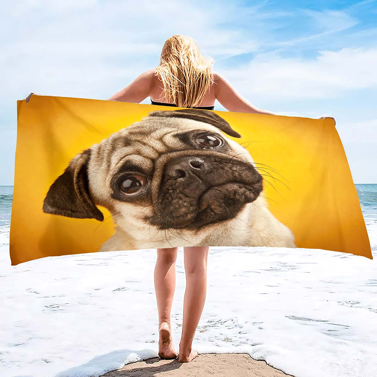 

Microfiber Sand Free Beach Towel Thin Quick Fast Dry Super Absorbent Oversized Large Lightweight Towels for Beach Pool Pug Dog W40*H60(CM)