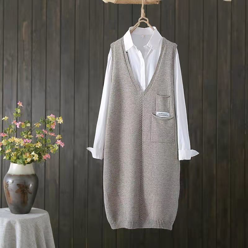 Women Knitted Vest Women Autumn and Winter Korean Versatile Casual Camisole Medium Length Sleeveless Sweater Vest Female