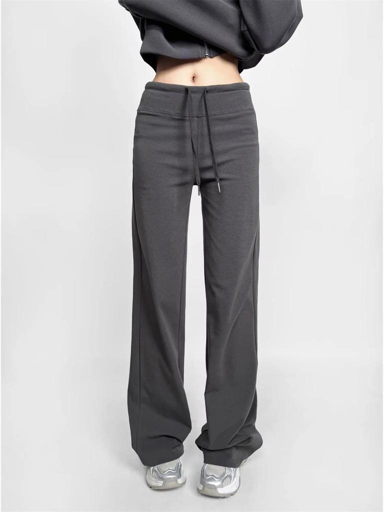 Women's Autumn Spicy Girl High-Waisted Knit Wide-Leg Pants - Versatile, Comfortable, Slimming, Casual, Floor-Length