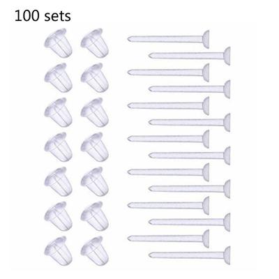 100 Kits Transparante Plastic Oorbellen Inclusief Transparante Oorstekers & Veiligheidssluitingen