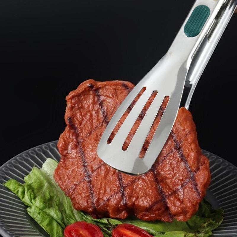7912Inch Stainless Steel Food Clip Non Slip Bbq Tongs Silicone Non-Slip Handle Meat Salad Bread Clip Home Kitchen Baking Tool