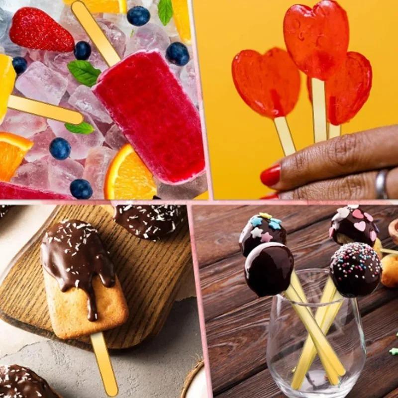 100/10pcs Acrylic DIY Popsicle Sticks Transparent Gold Popstick for Ice Cream Cakesicle Candy Creamsicle Mould Party Decor Gifts
