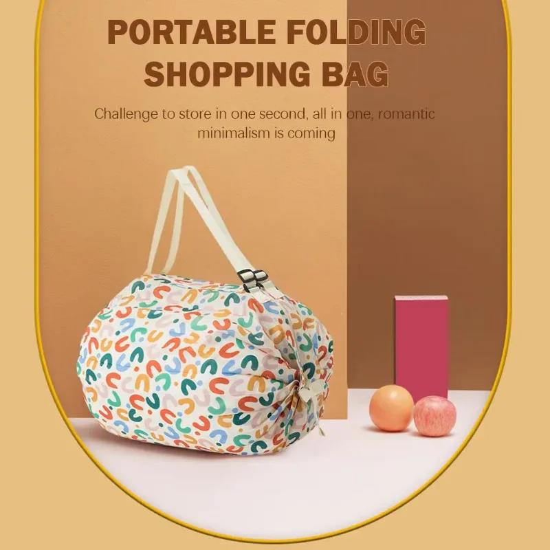 Foldable Reusable Grocery Bag Portable One Shoulder Handbag For Travel Groceries Supermarket Tote