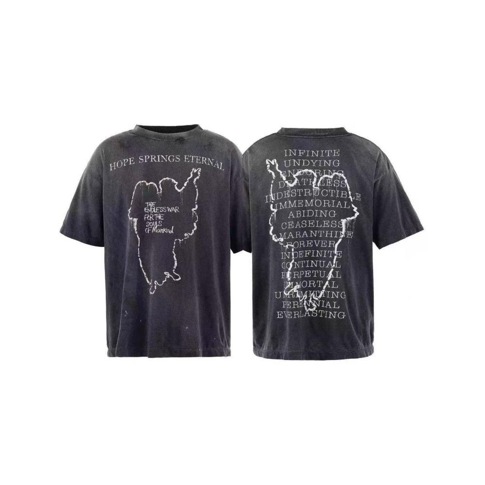 

2026 Summer Short Sleeved T-Shirt Oversize Vintage Saint Redemption Printed High Quality Tops High Street Trendy Heavy Washed M